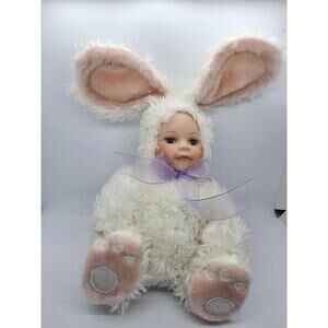 Geppeddo Cuddle Kids Betsy Bunny White Rabbit Porcelain Face Plush 9" 2001